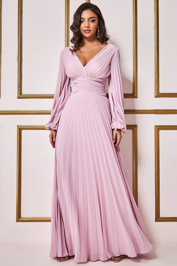 FULLY PLEATED CHIFFON MAXI DRES Goddiva